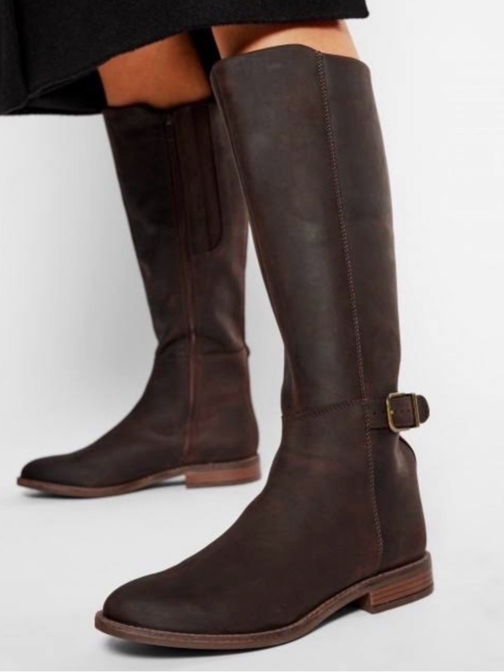 New Clarks Camzin Branch Knee-High Leather Cuir Riding Boots in Dark BrownSs 5.5
